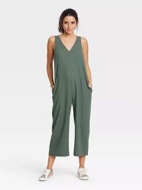 Sleeveless V-Neck Linen Wide Leg Jumpsuit  in Terracotta